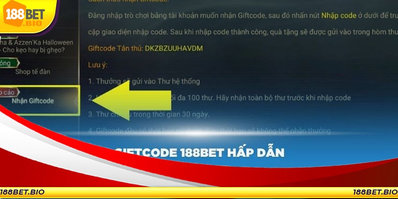 Khám phá những Giftcode 188BET hấp dẫn nhất dành cho bạn